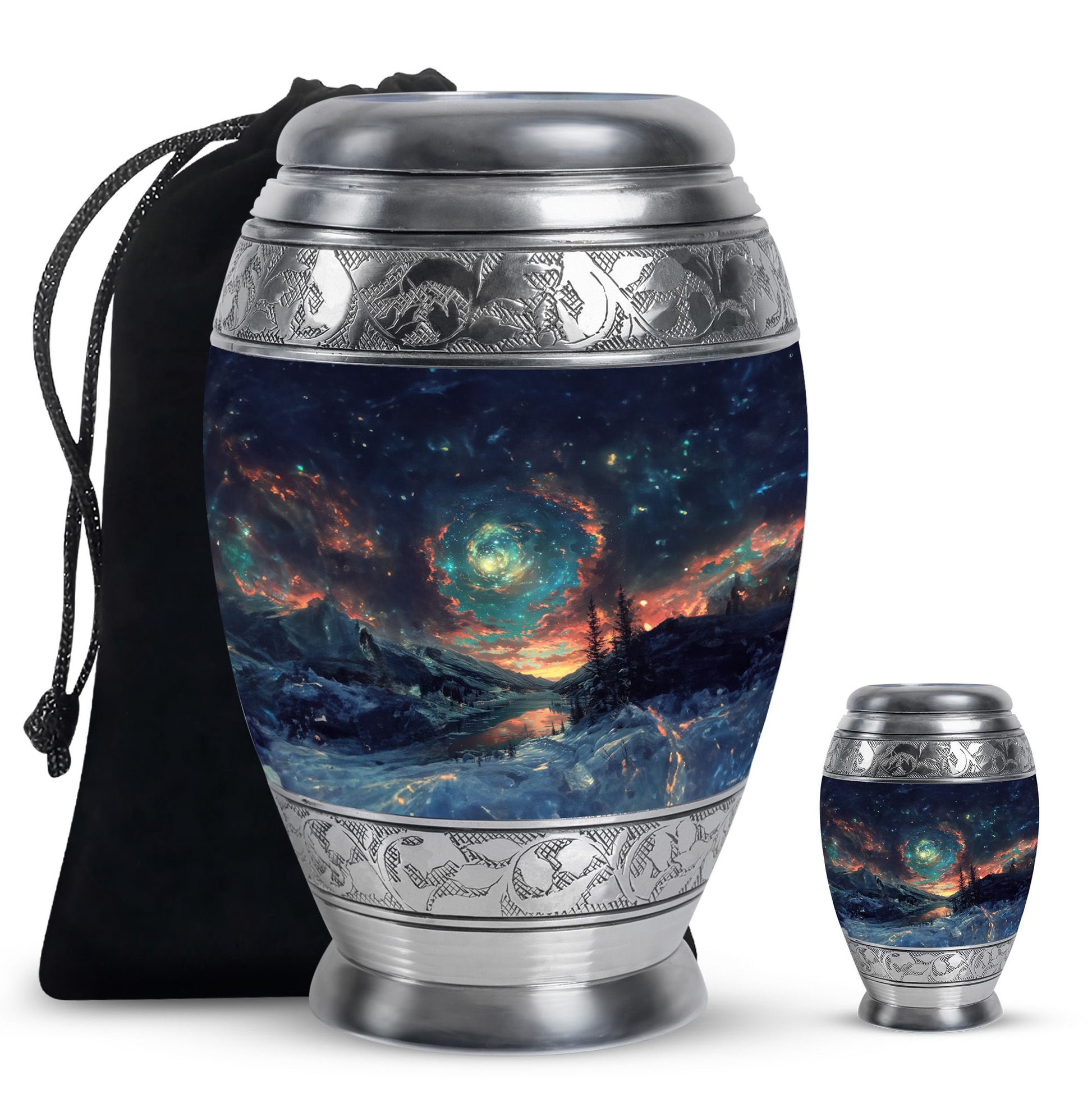 Majestic Sky Theme Large Urn With 1 Keepsake Urn