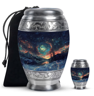 Majestic Sky Theme Large Urn With 1 Keepsake Urn
