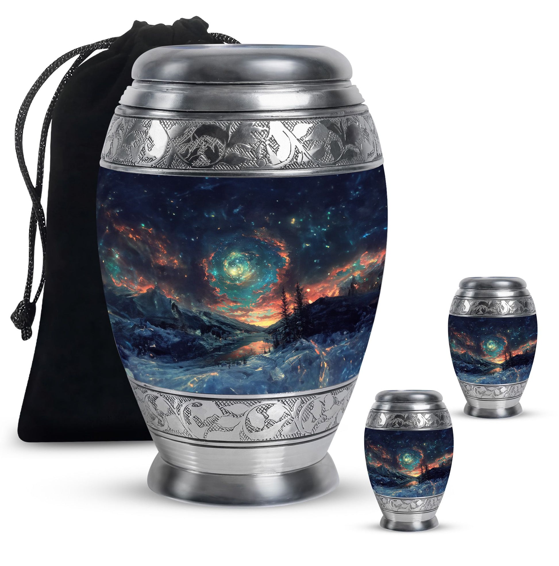 Majestic Sky Theme Large Urn With 2 Keepsake Urn