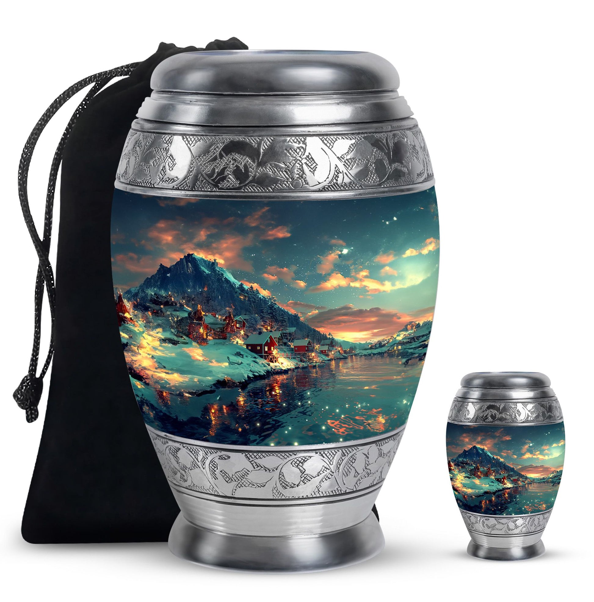 Majestic Sky Theme Large Urn With 1 Keepsake Urn