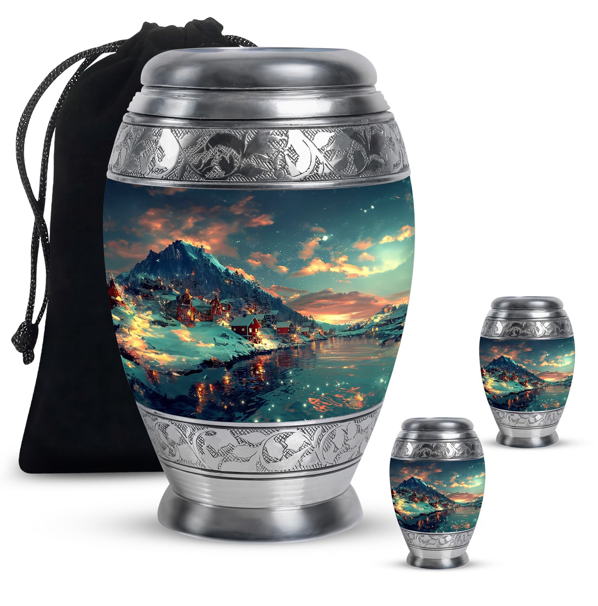 Majestic Sky Theme Large Urn With 2 Keepsake Urn