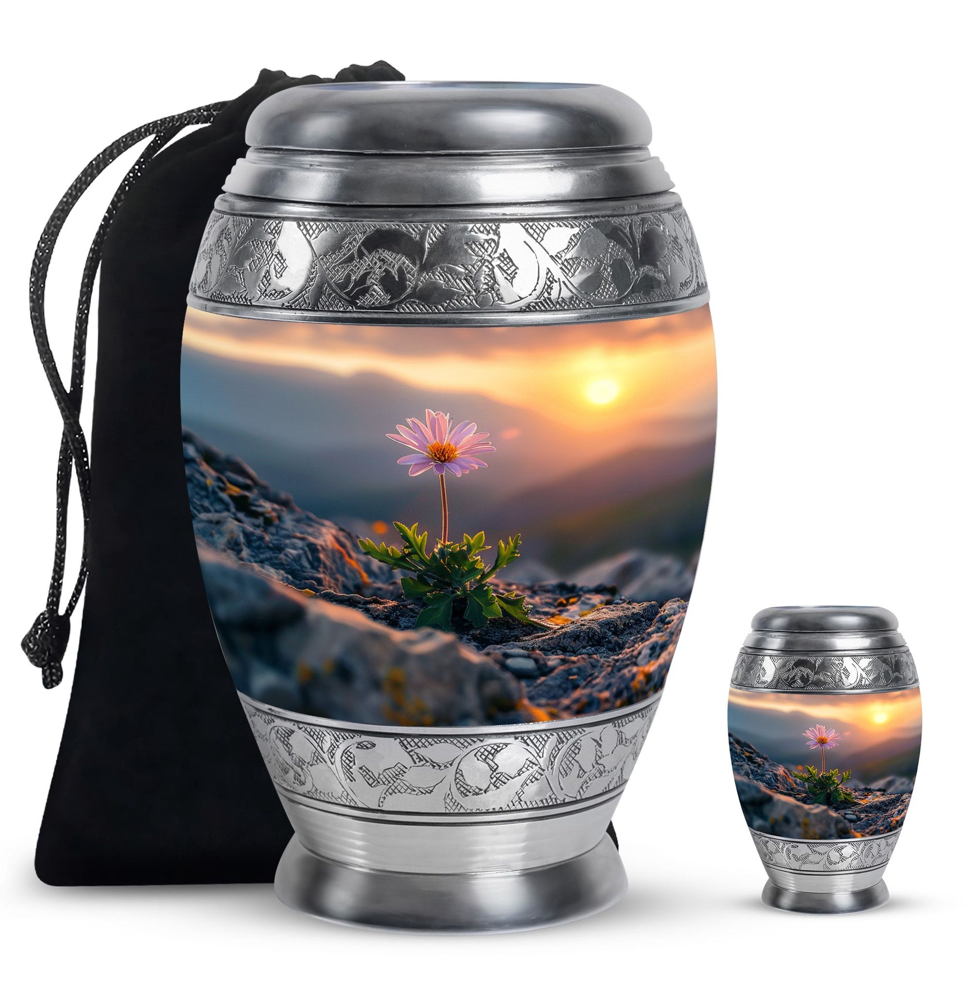 Flower Theme Large Urn With 1 Keepsake Urn