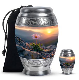 Flower Theme Large Urn With 1 Keepsake Urn