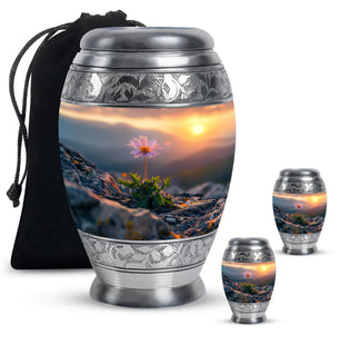 Flower Theme Large Urn With 2 Keepsake Urn