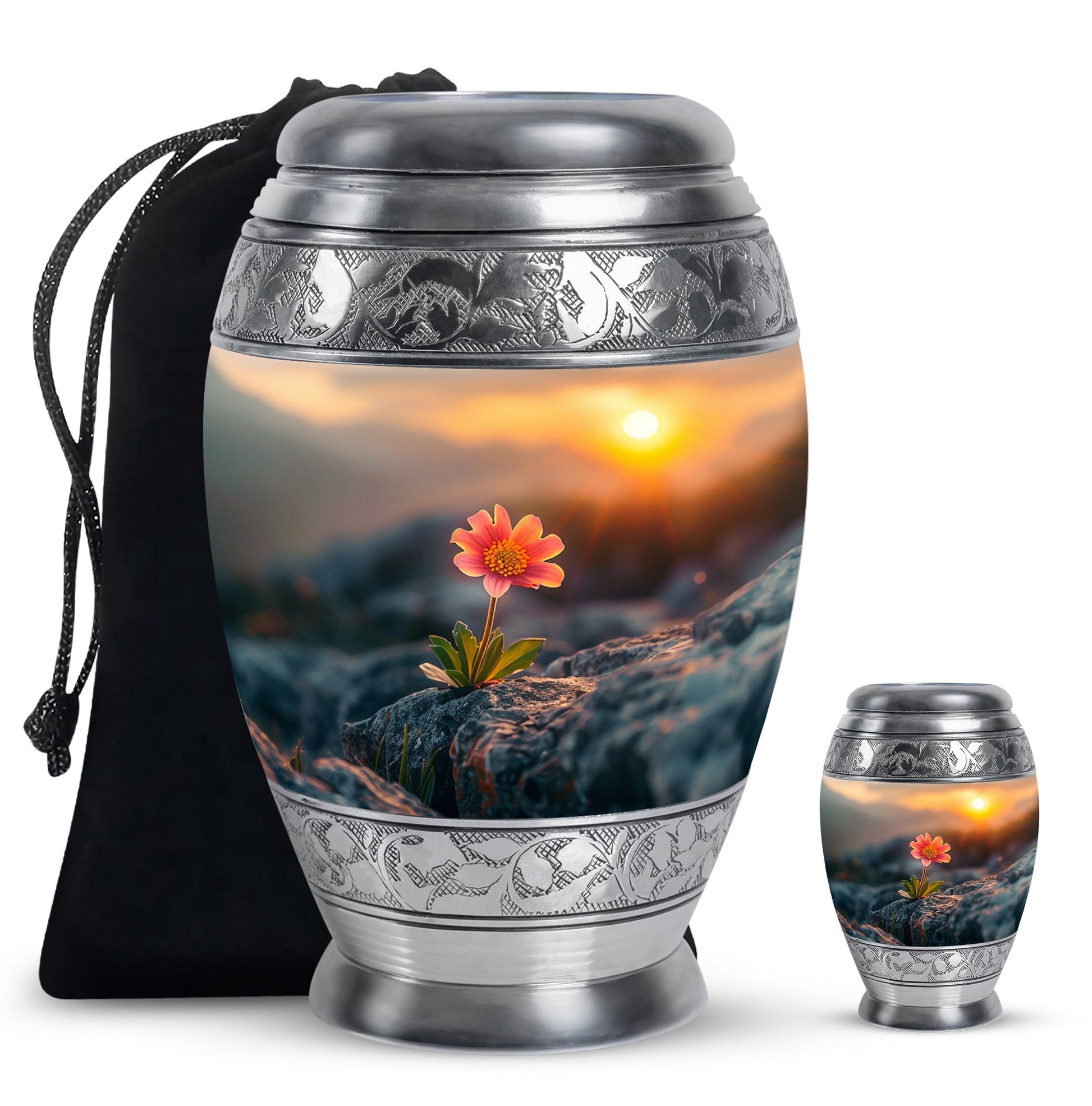 Flower Theme Large Urn With 1 Keepsake Urn