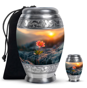Flower Theme Large Urn With 1 Keepsake Urn