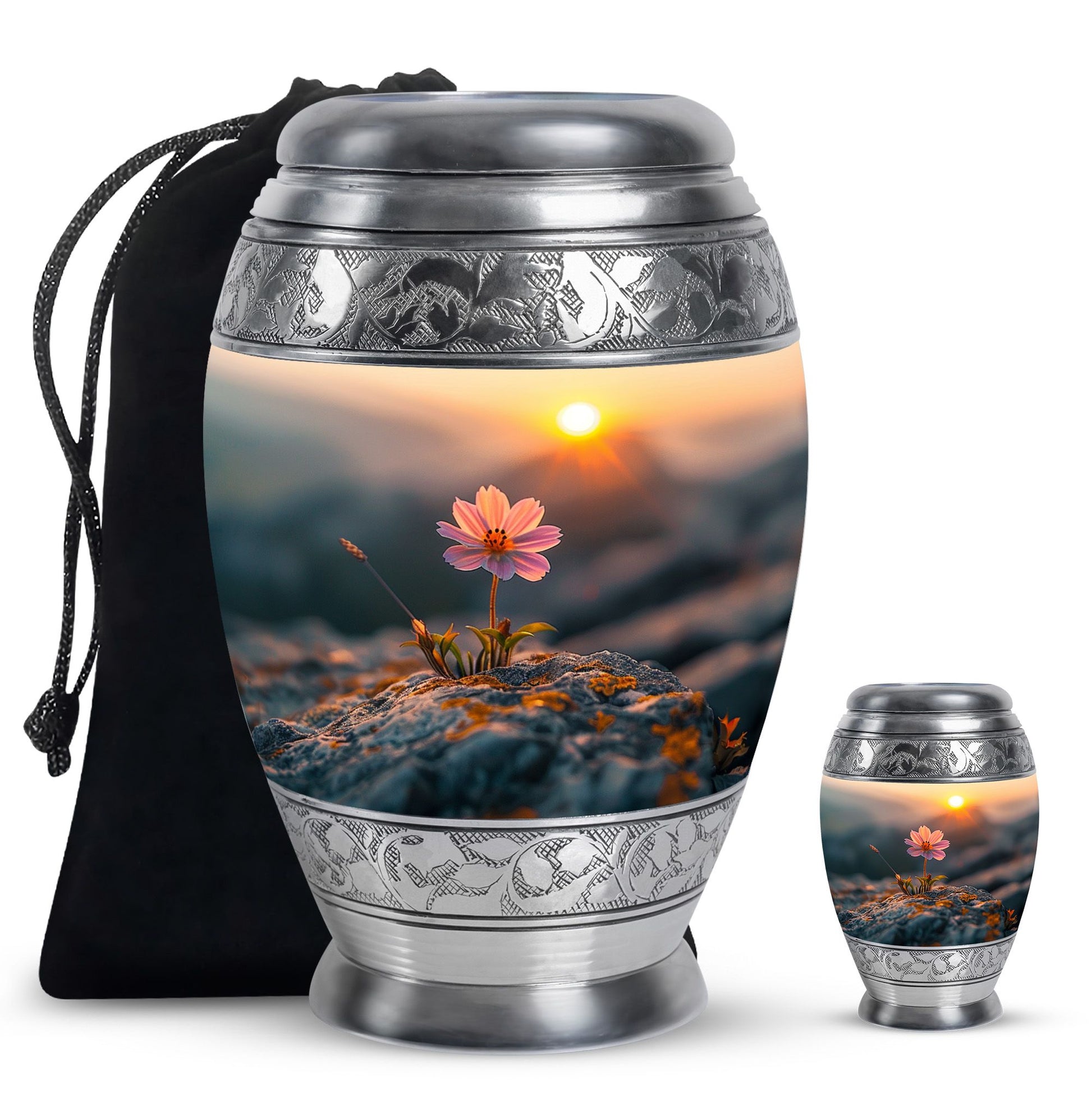 Flower Theme Large Urn With 1 Keepsake Urn