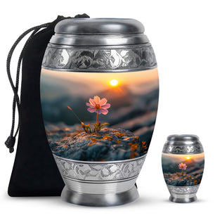 Flower Theme Large Urn With 1 Keepsake Urn