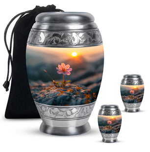 Flower Theme Large Urn With 2 Keepsake Urn