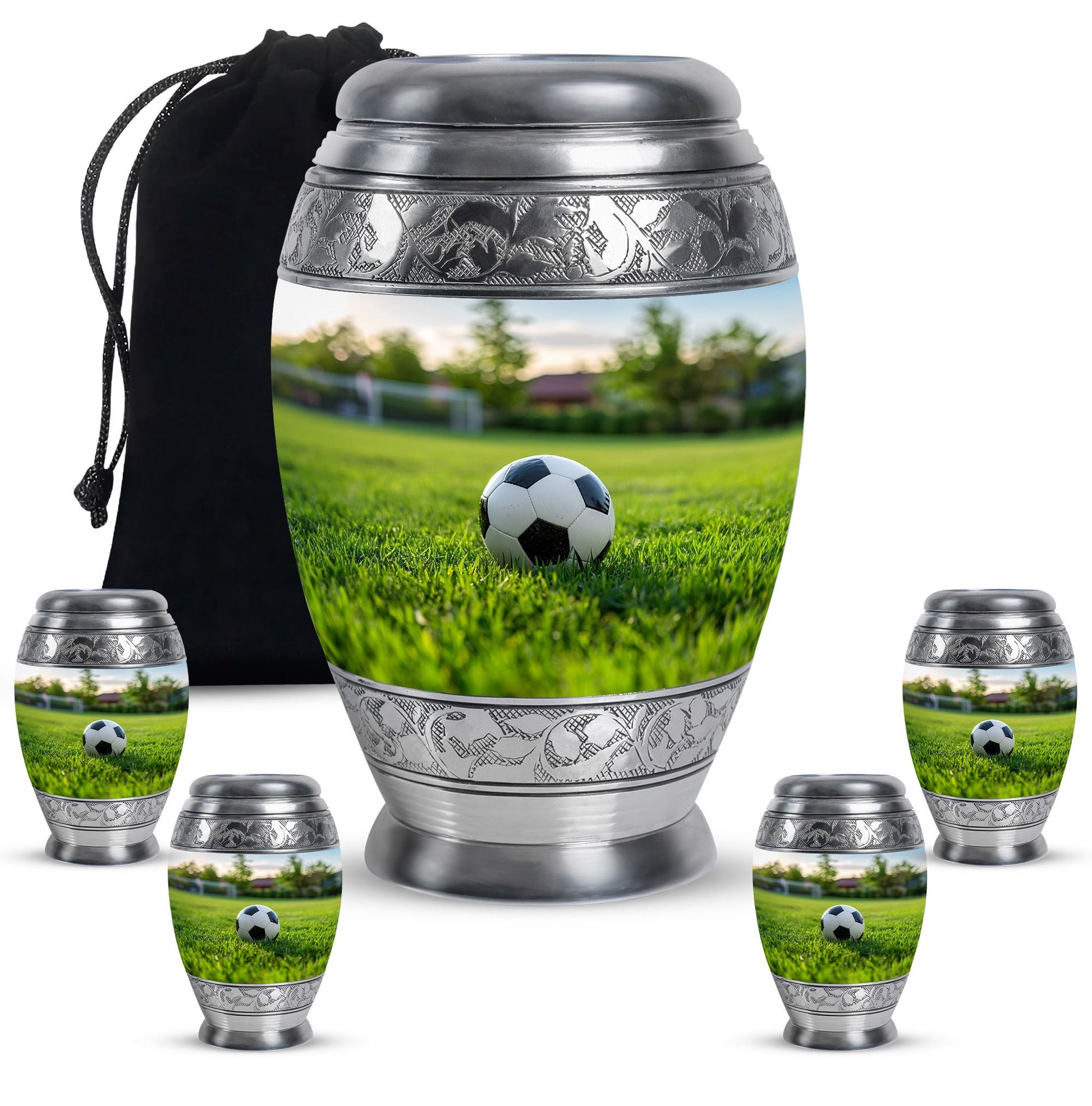 Foothball Theme Large Urn With 4 Keepsake Urn