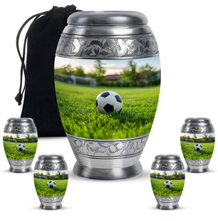Foothball Theme Large Urn With 4 Keepsake Urn