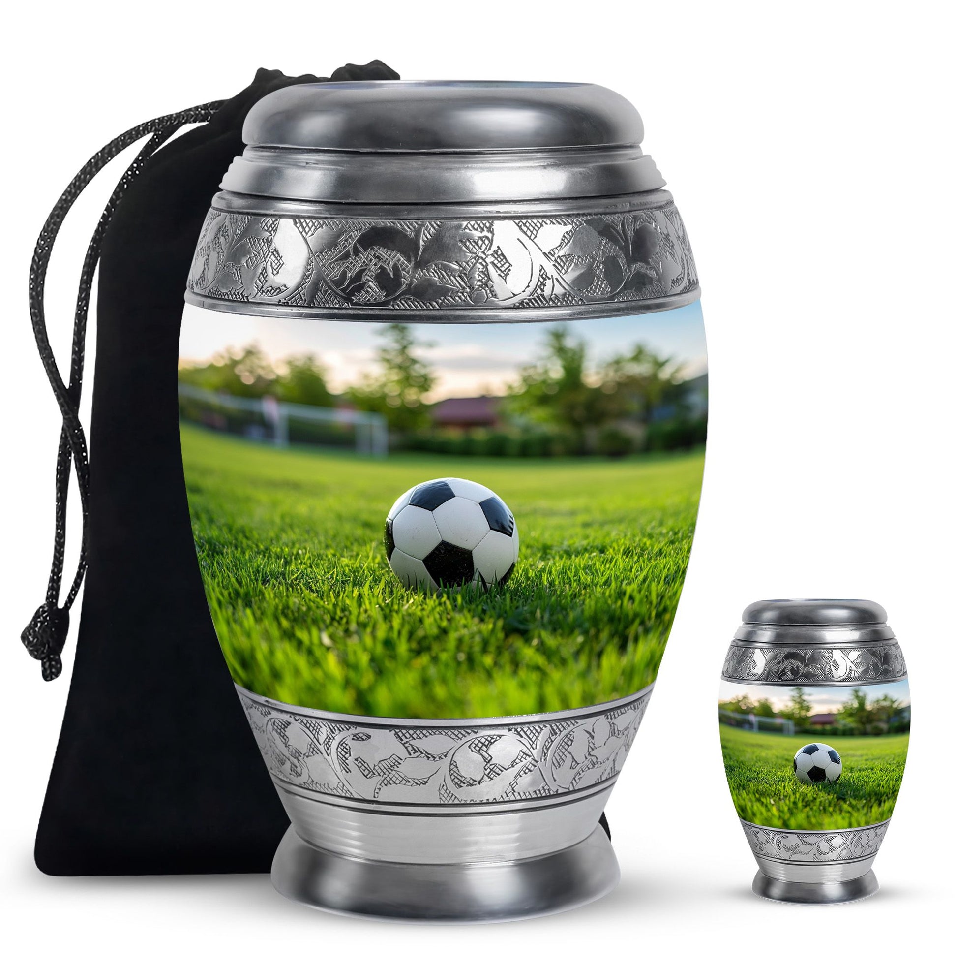 Foothball Theme Large Urn With 1 Keepsake Urn