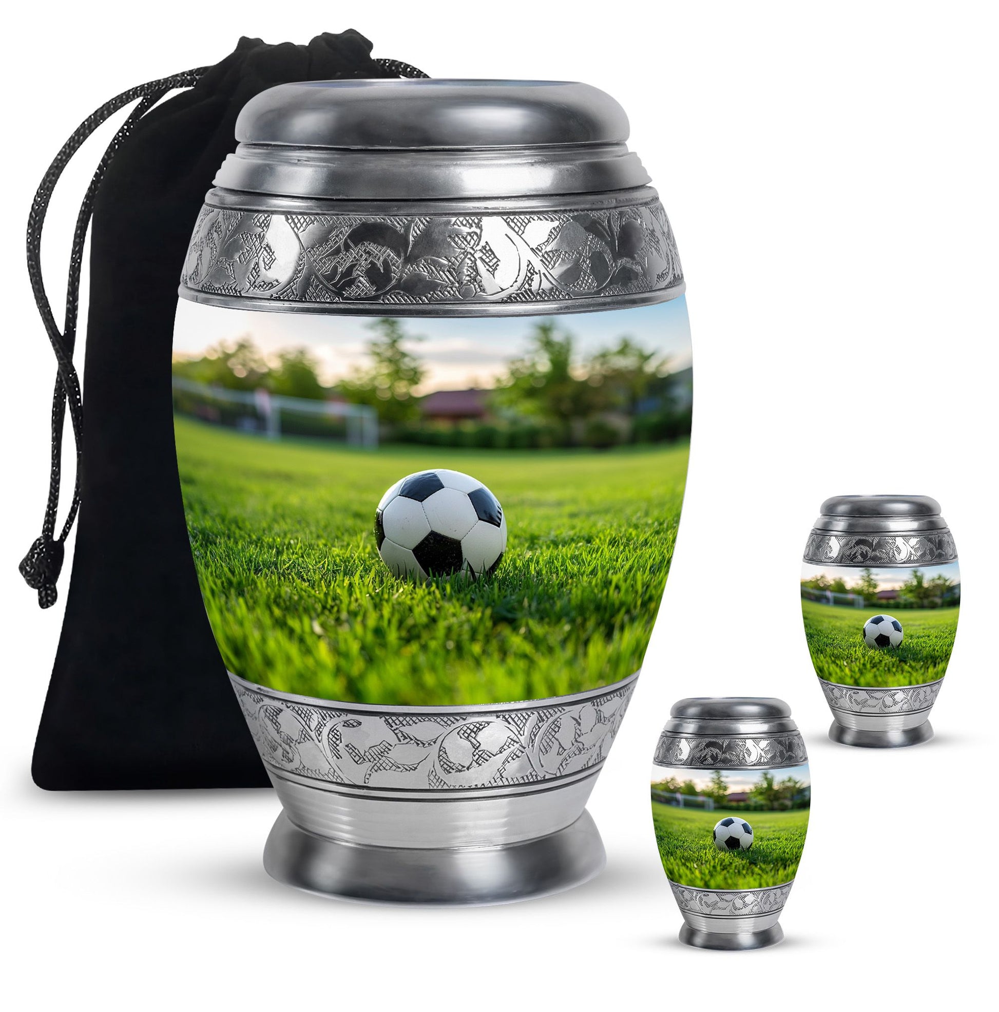 Foothball Theme Large Urn With 2 Keepsake Urn