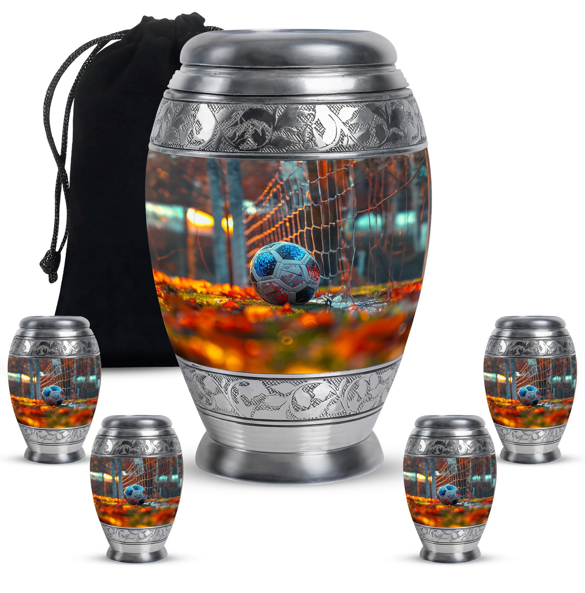 Foothball Theme Large Urn With 4 Keepsake Urn
