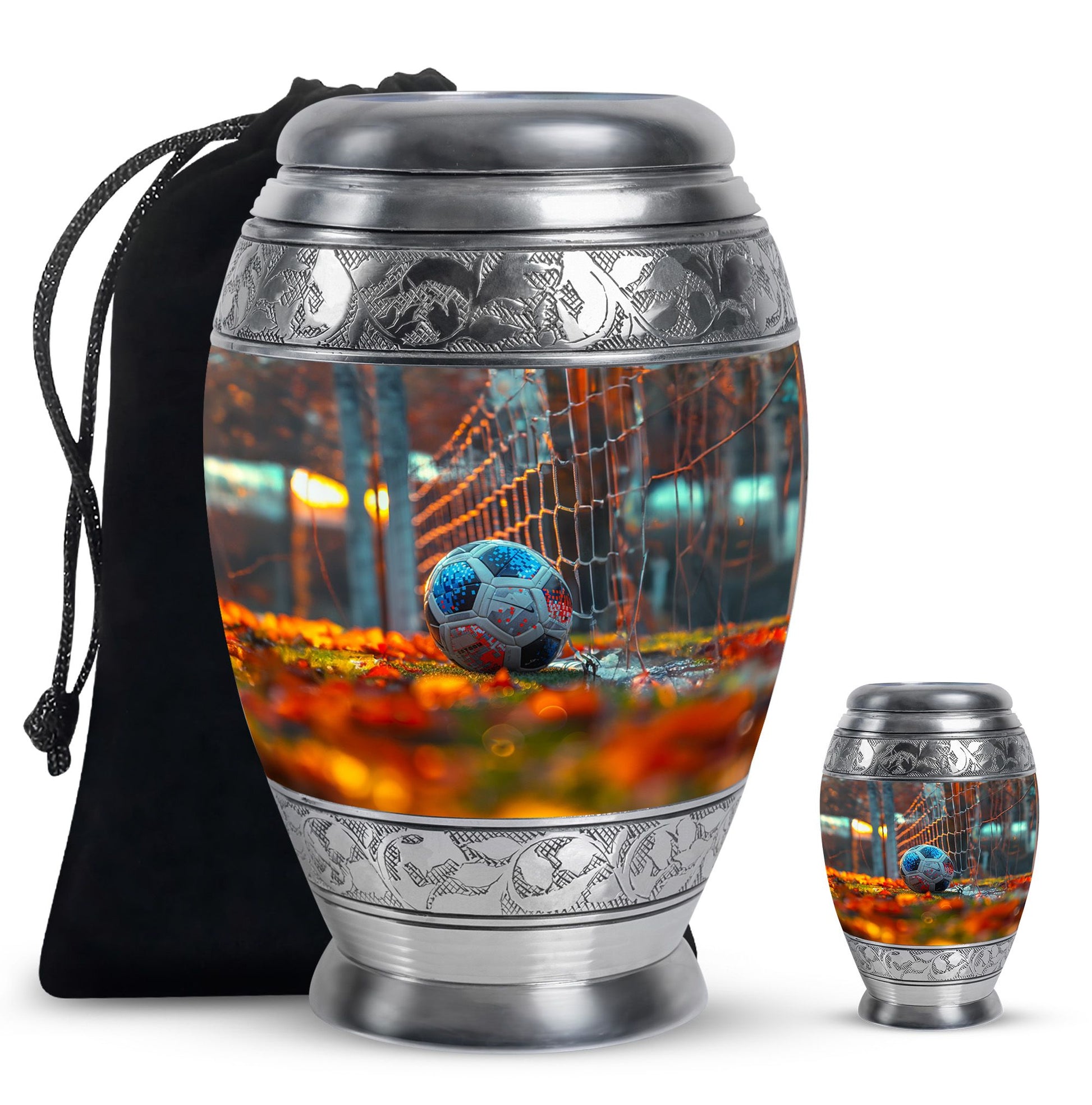 Foothball Theme Large Urn With 1 Keepsake Urn