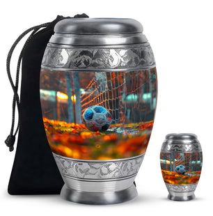 Foothball Theme Large Urn With 1 Keepsake Urn