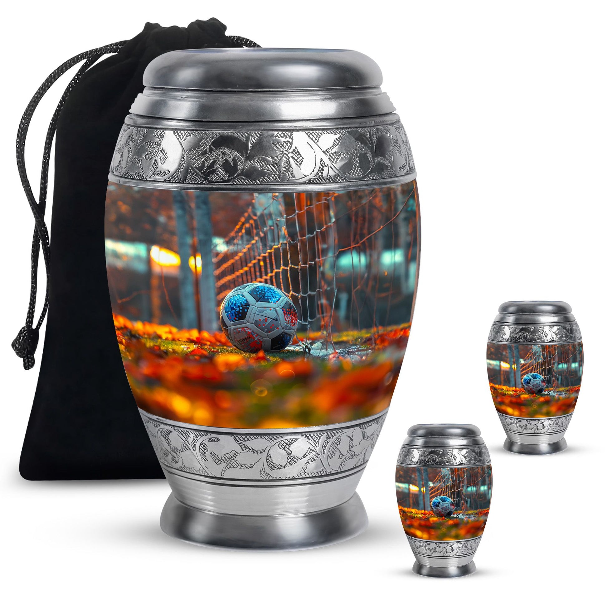 Foothball Theme Large Urn With 2 Keepsake Urn