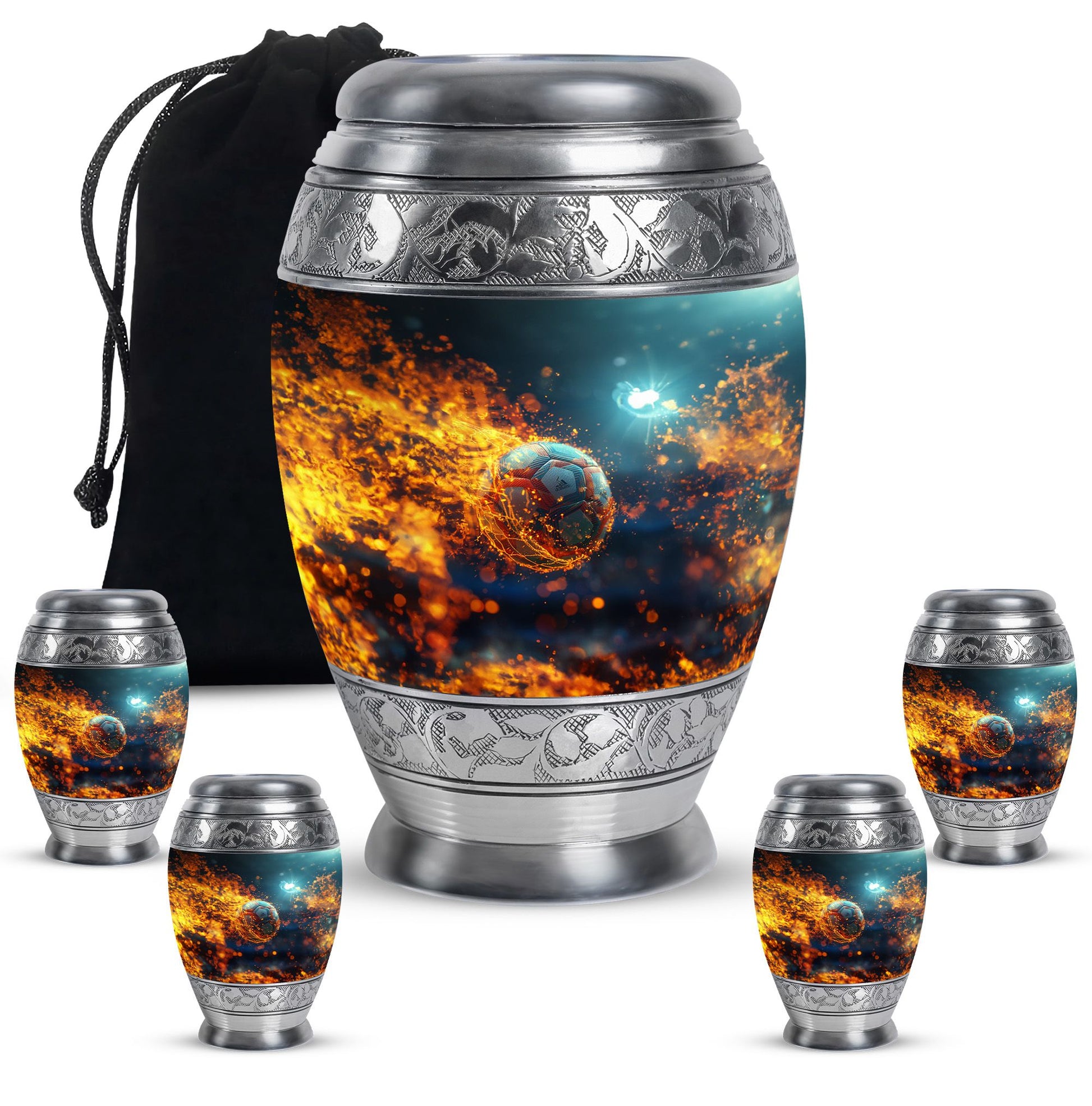 Foothball Theme Large Urn With 4 Keepsake Urn