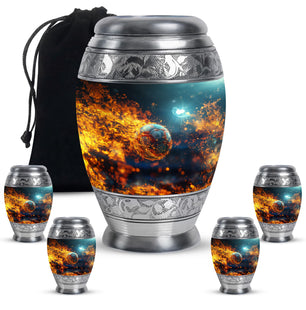 Foothball Theme Large Urn With 4 Keepsake Urn