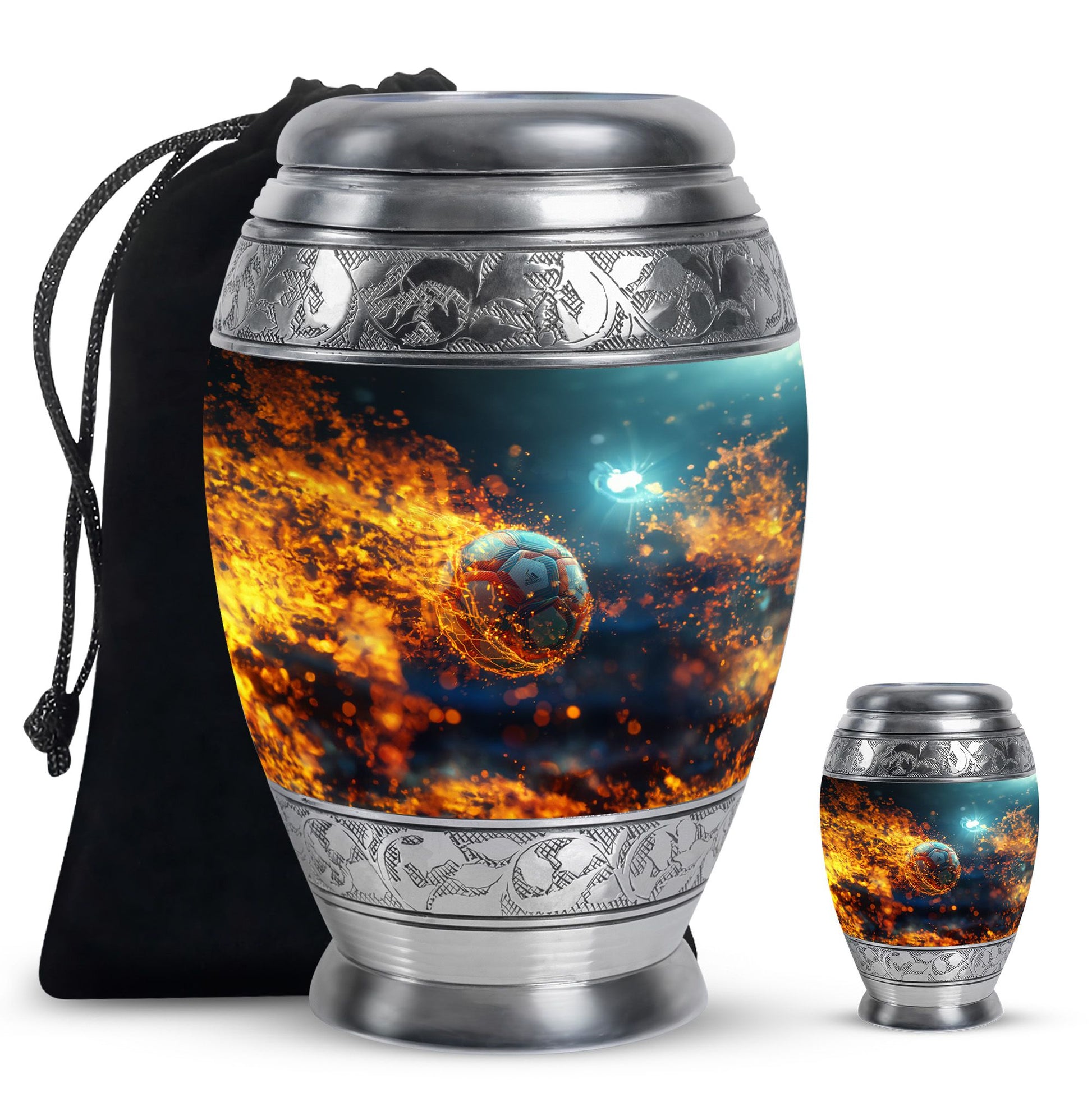 Foothball Theme Large Urn With 1 Keepsake Urn