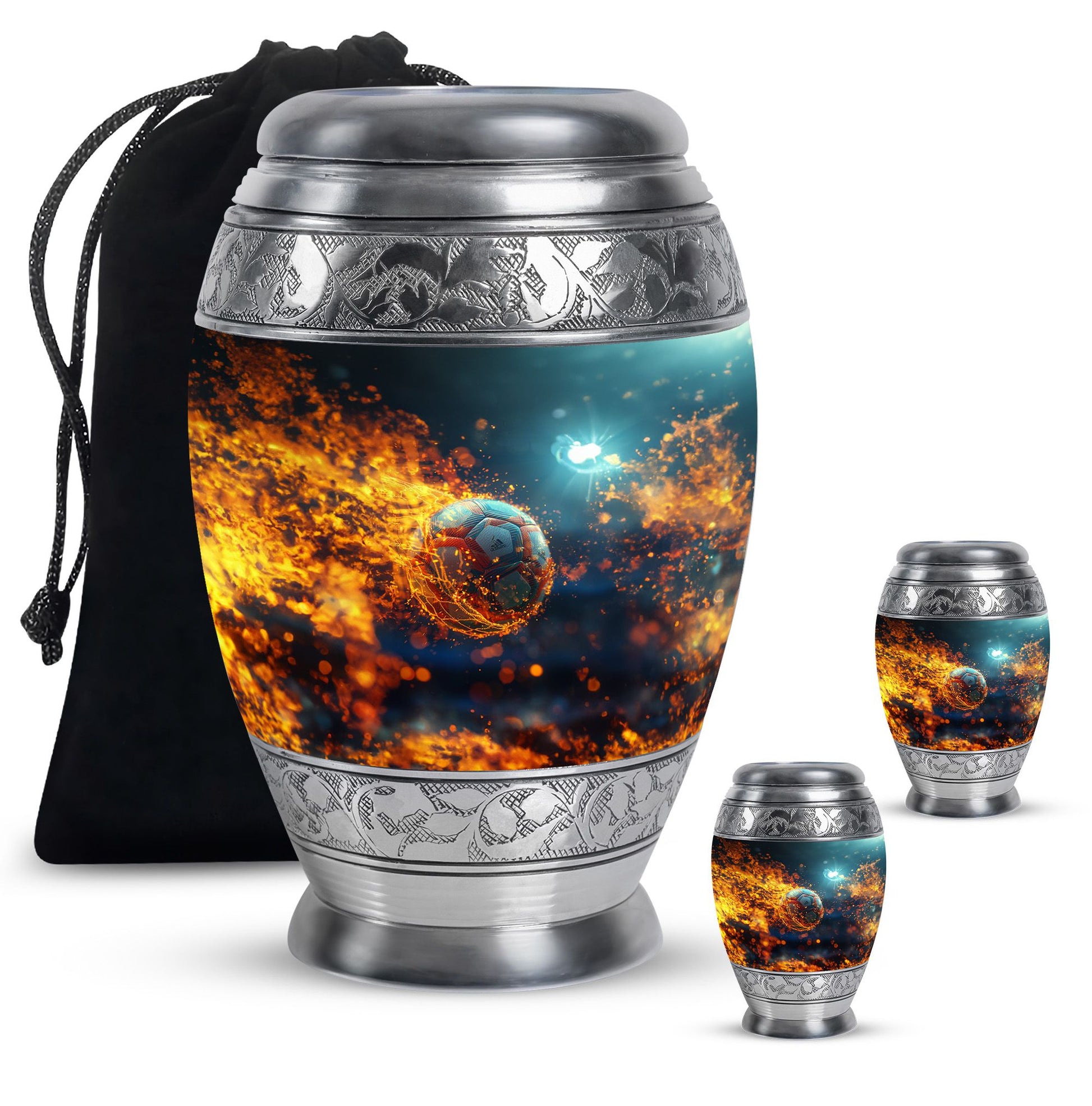 Foothball Theme Large Urn With 2 Keepsake Urn