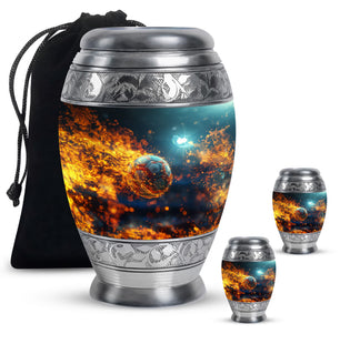 Foothball Theme Large Urn With 2 Keepsake Urn