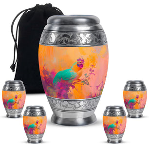 Chicken Theme Large Urn With 4 Keepsake Urn