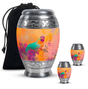 Chicken Theme Large Urn With 2 Keepsake Urn