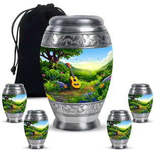 Guitar Theme Large Urn With 4 Keepsake Urn