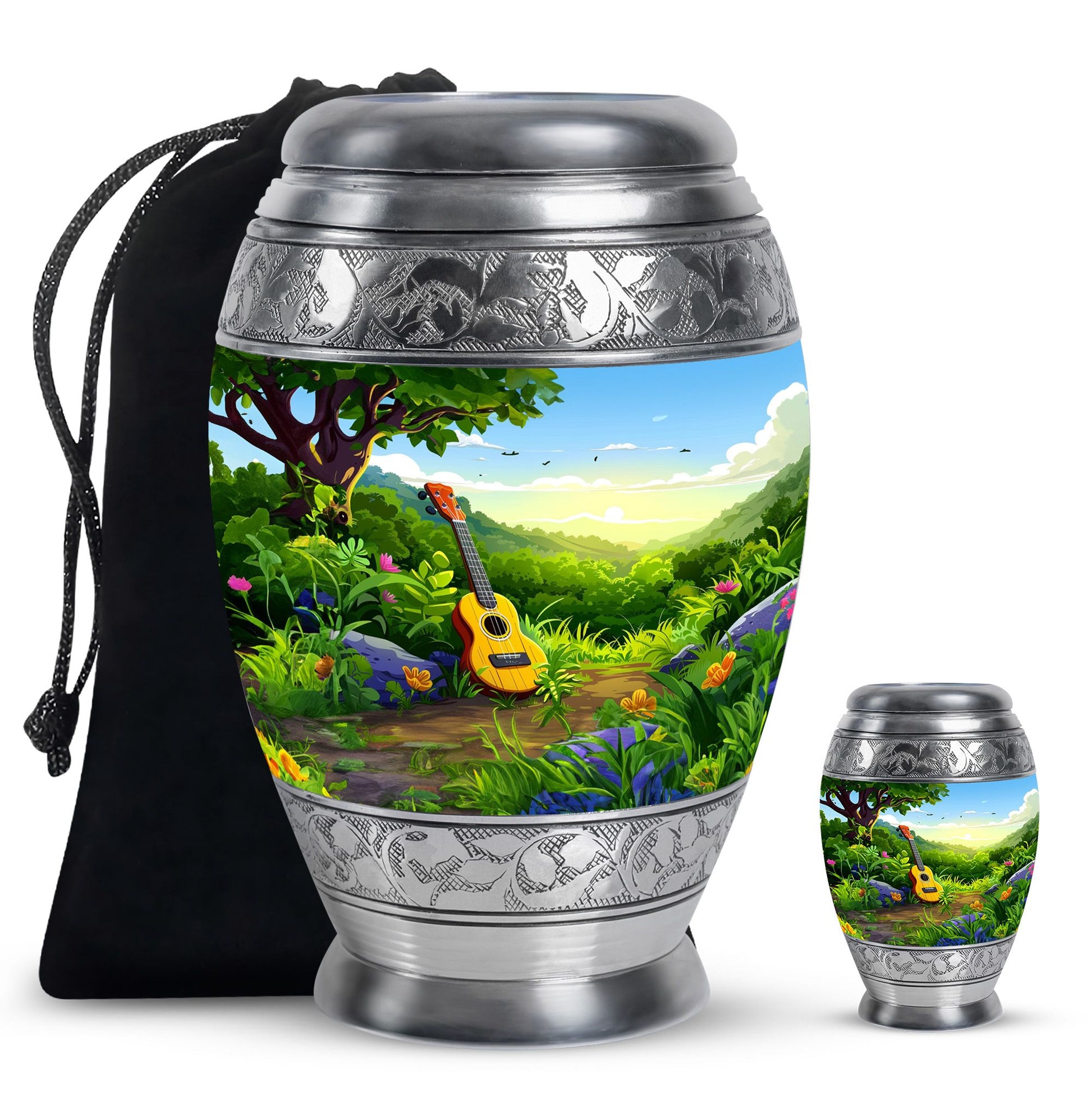 Guitar Theme Large Urn With 1 Keepsake Urn