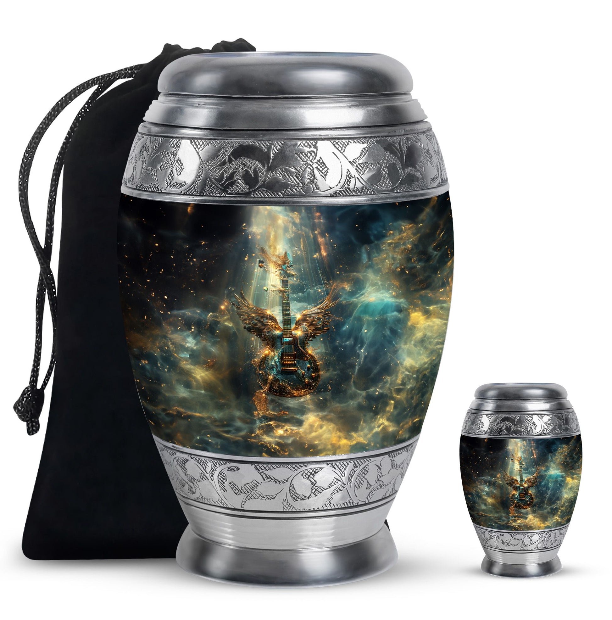 Guitar Theme Large Urn With 1 Keepsake Urn