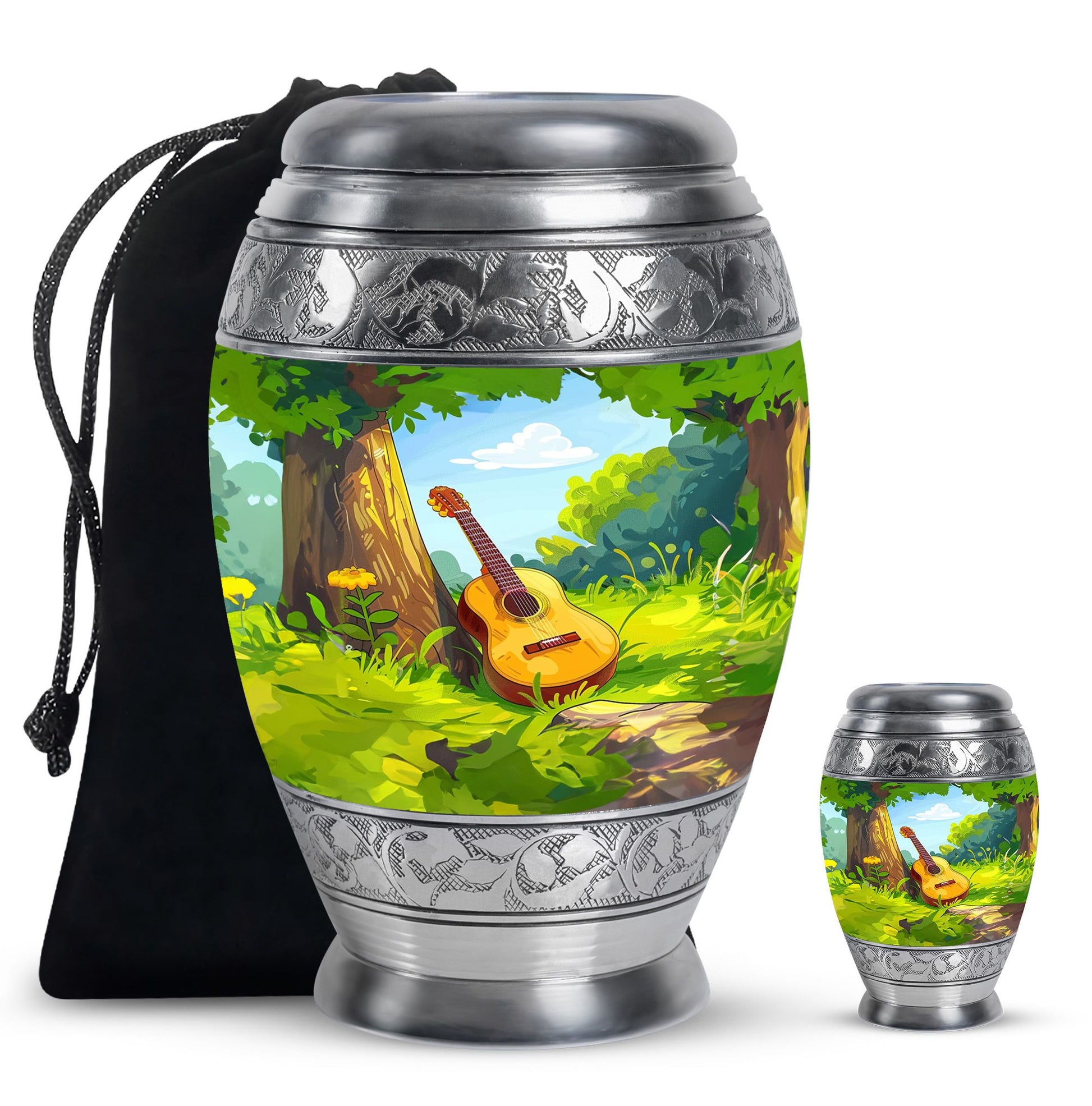 Guitar Theme Large Urn With 1 Keepsake Urn