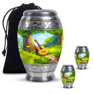 Guitar Theme Large Urn With 2 Keepsake Urn