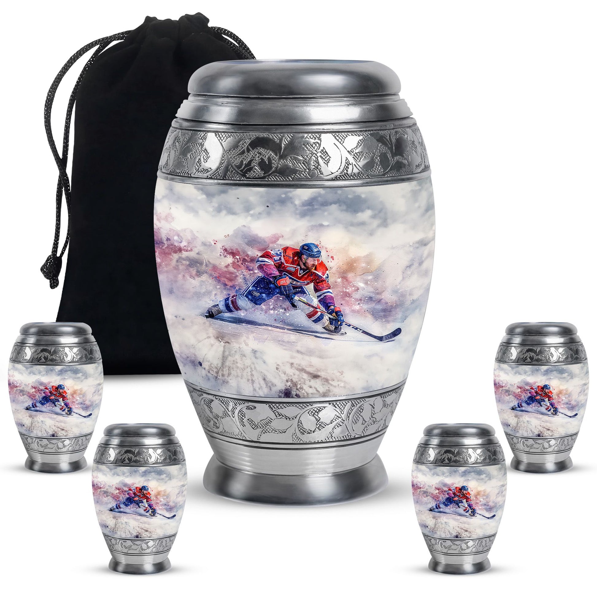 Ice Hockey Theme Large Urn With 4 Keepsake Urn