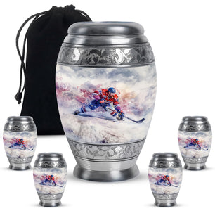 Ice Hockey Theme Large Urn With 4 Keepsake Urn