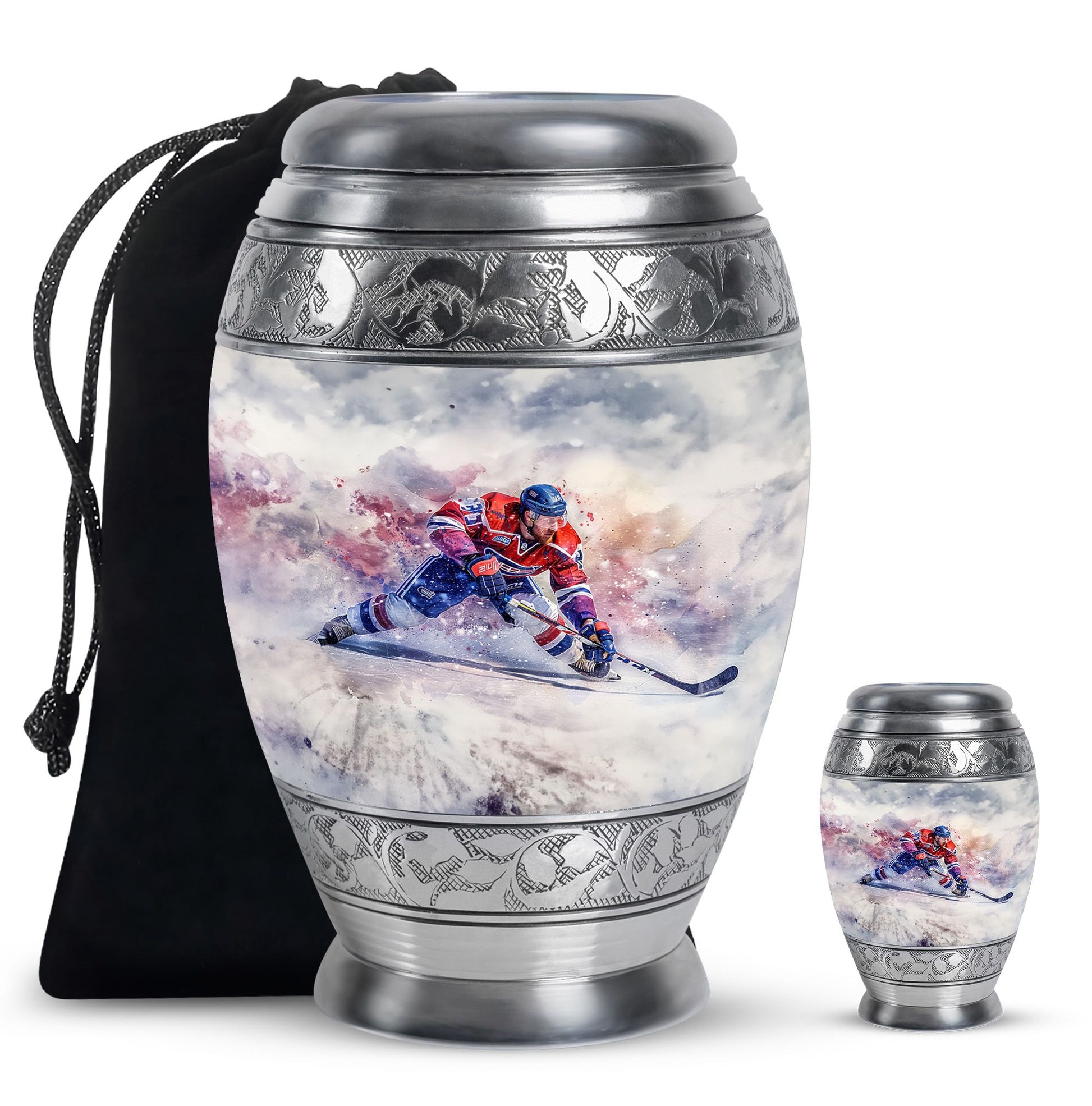 Ice Hockey Theme Large Urn With 1 Keepsake Urn