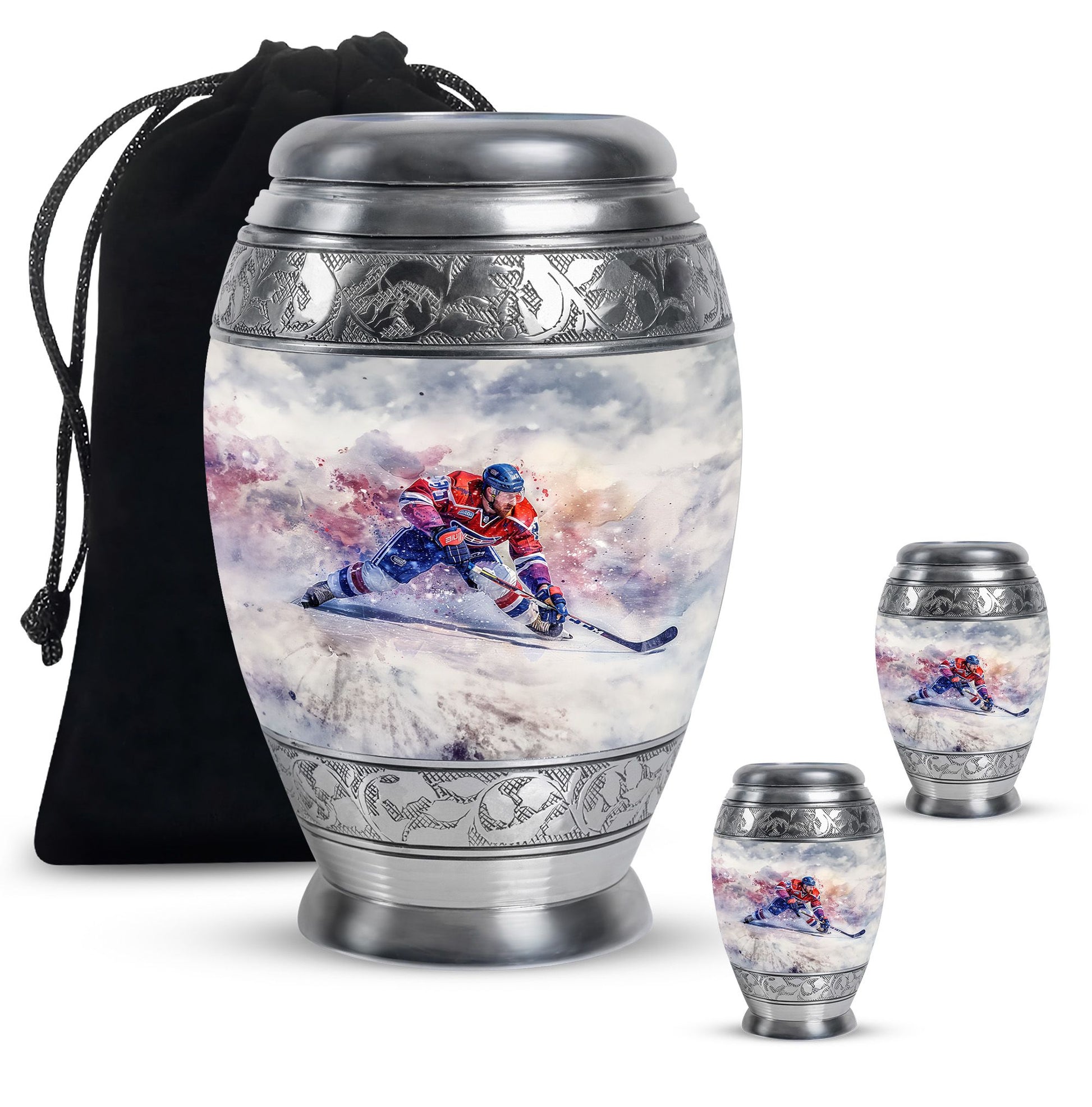 Ice Hockey Theme Large Urn With 2 Keepsake Urn