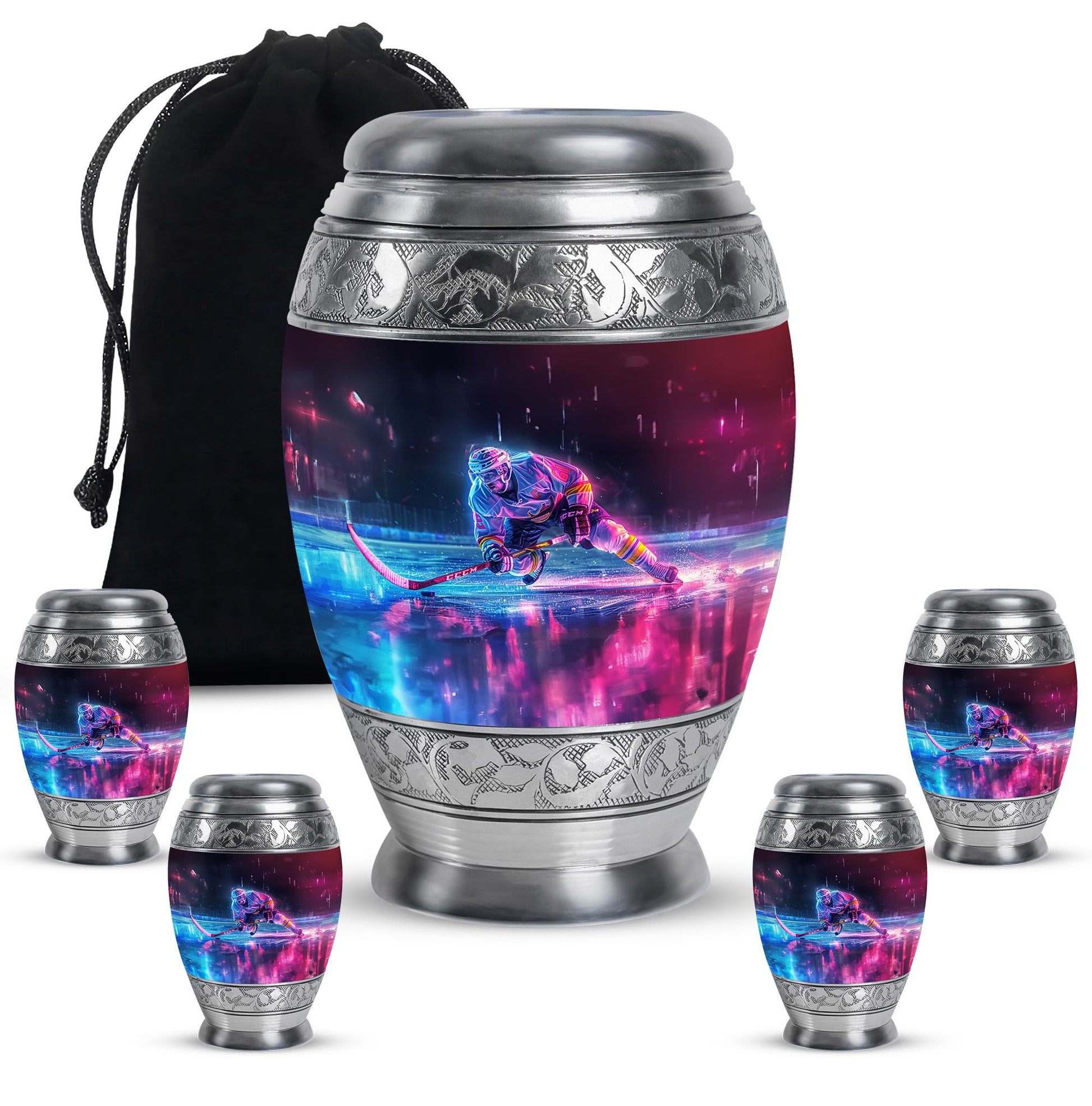 Ice Hockey Theme Large Urn With 4 Keepsake Urn