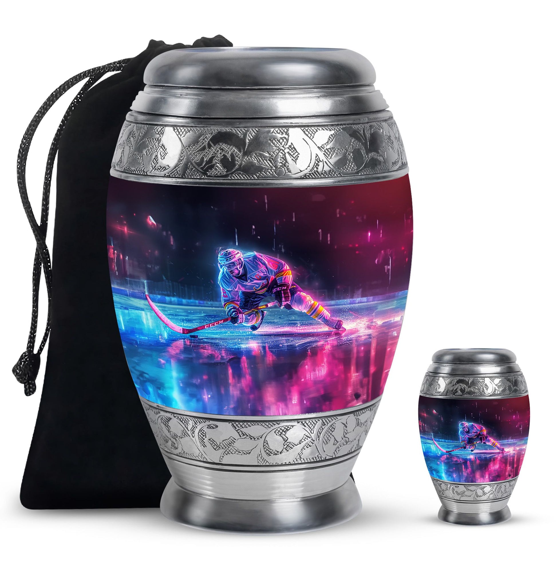Ice Hockey Theme Large Urn With 1 Keepsake Urn