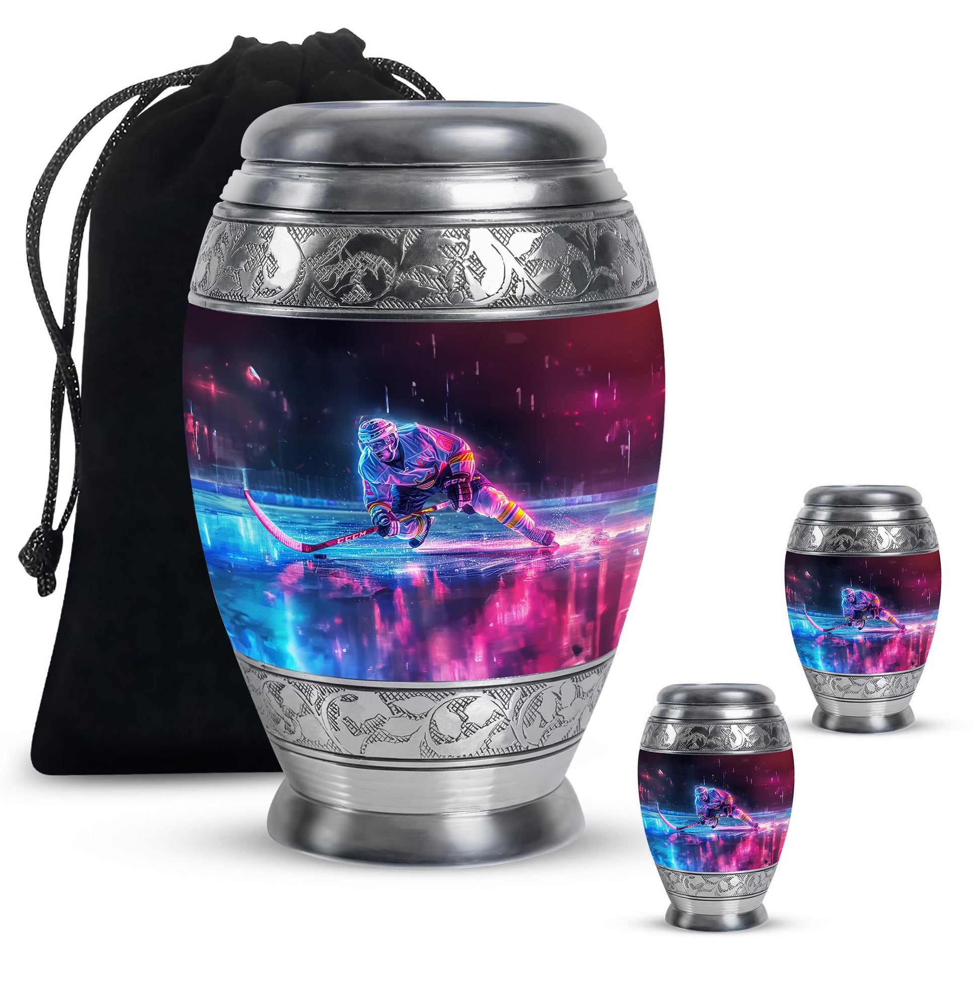 Ice Hockey Theme Large Urn With 2 Keepsake Urn