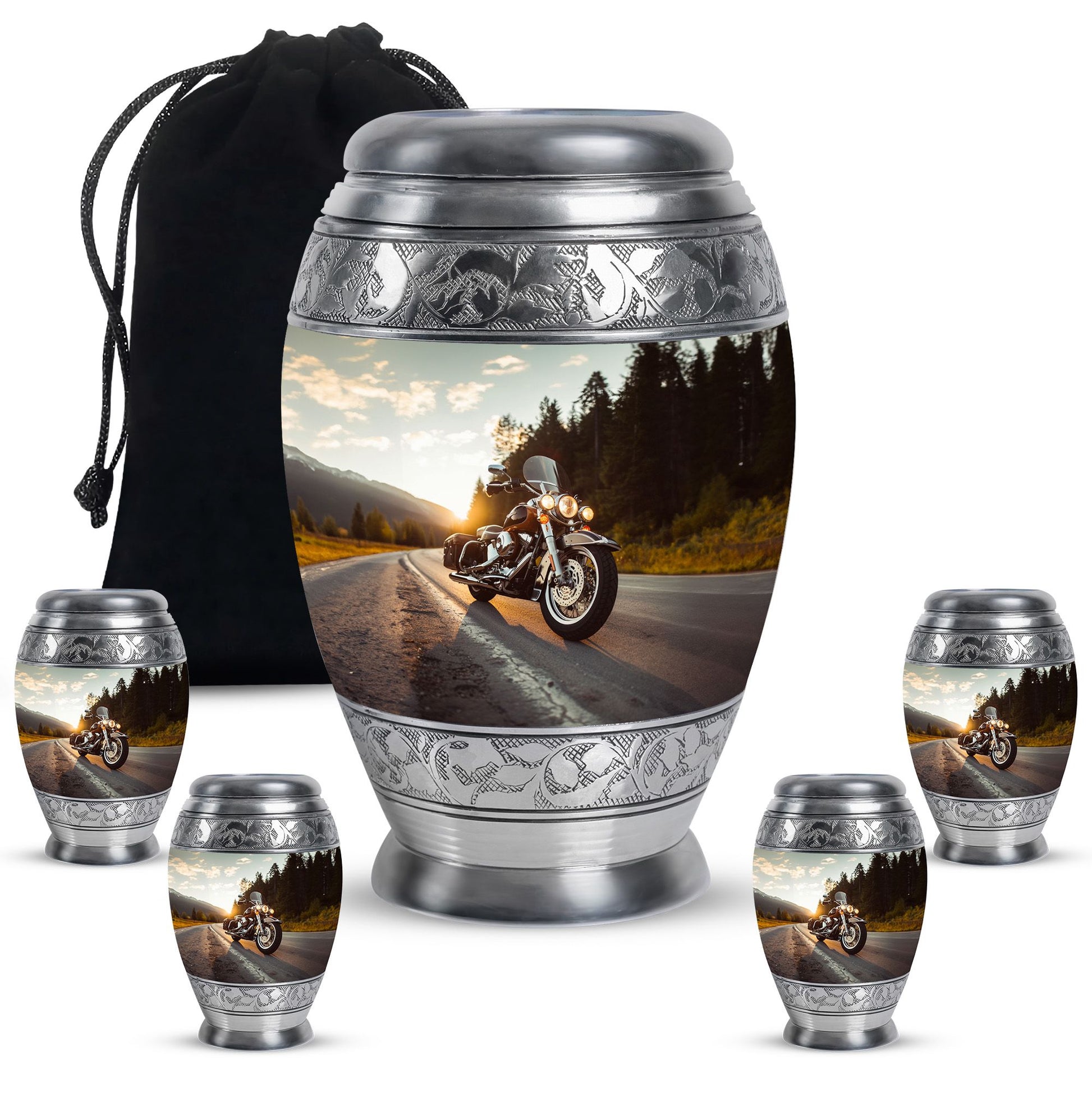 Bike Theme Large Urn With 4 Keepsake Urn