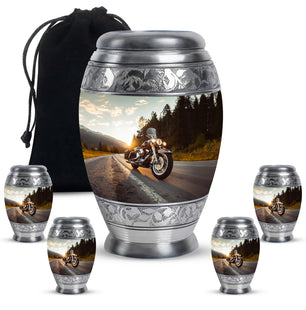 Bike Theme Large Urn With 4 Keepsake Urn