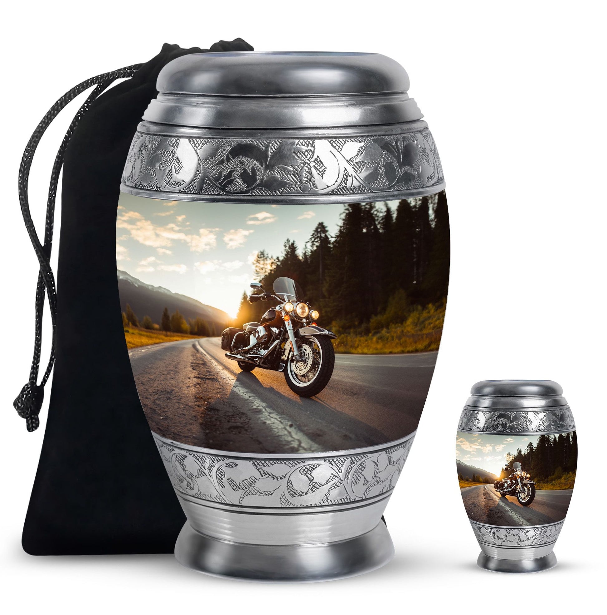 Bike Theme Large Urn With 1 Keepsake Urn