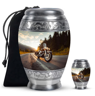 Bike Theme Large Urn With 1 Keepsake Urn