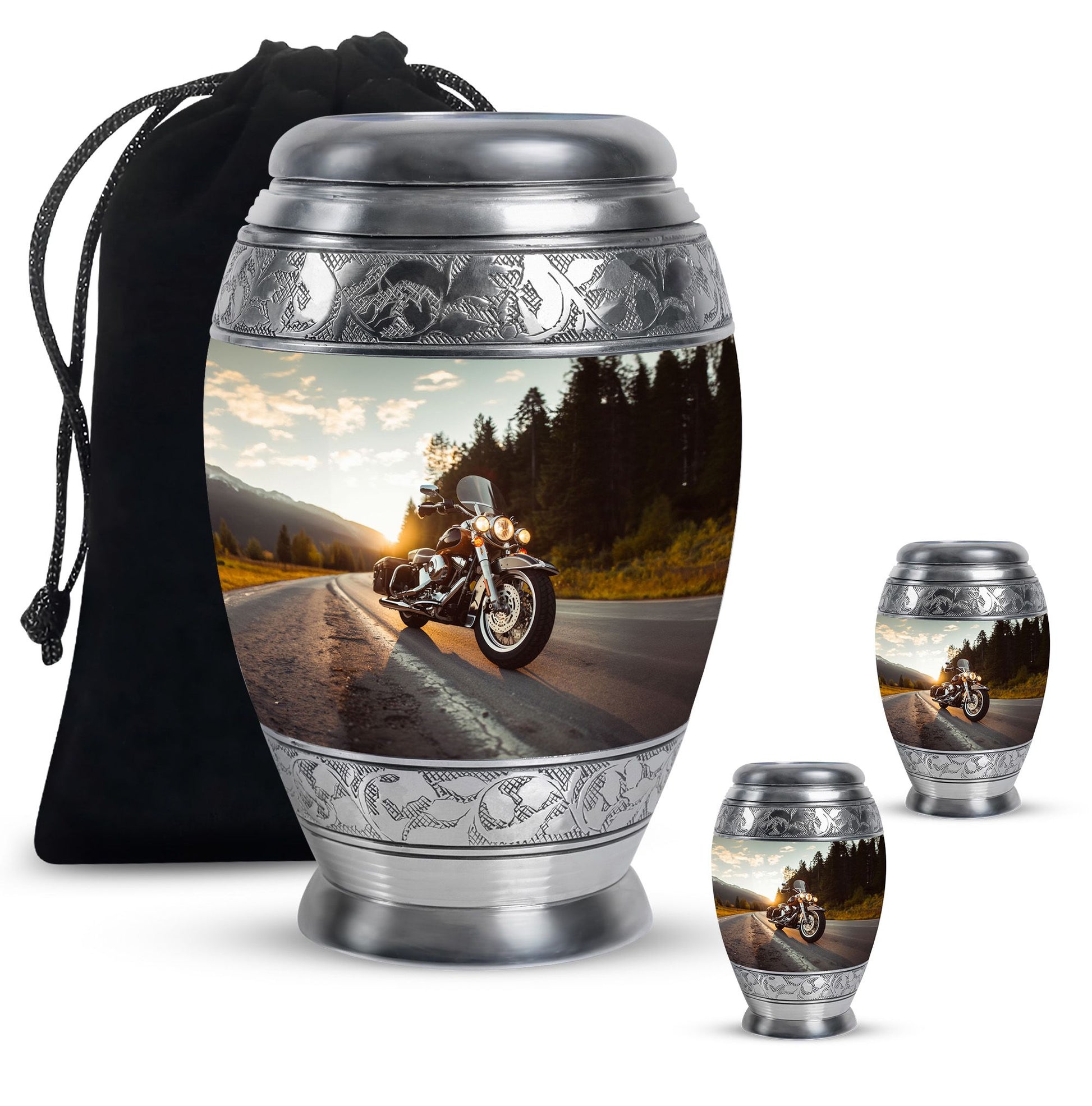 Bike Theme Large Urn With 2 Keepsake Urn
