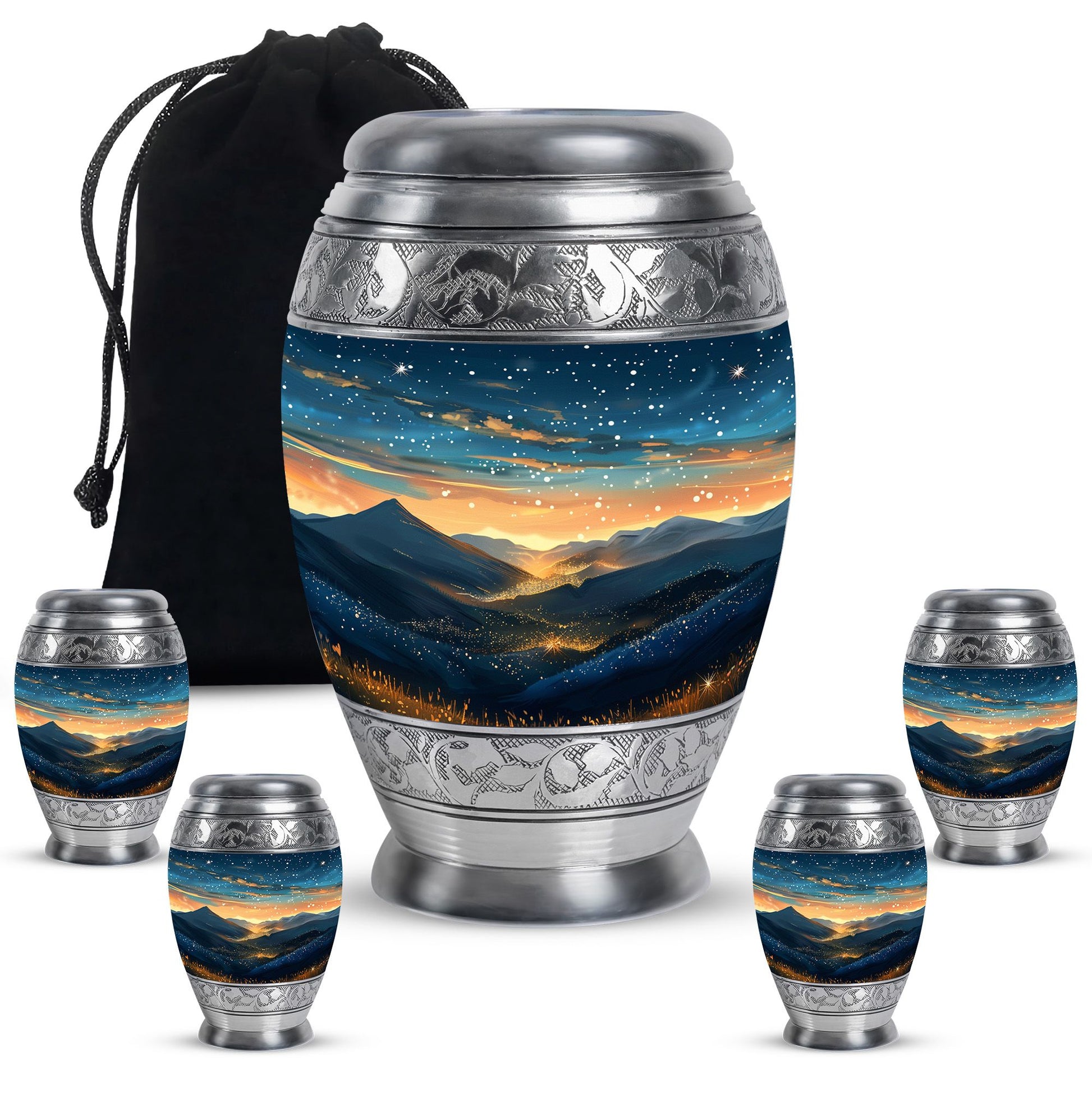 Majestic Sky Theme Large Urn With 4 Keepsake Urn
