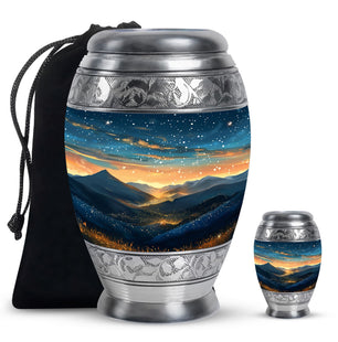 Majestic Sky Theme Large Urn With 1 Keepsake Urn
