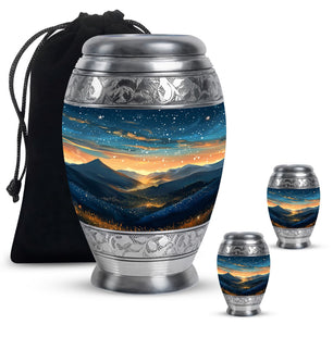 Majestic Sky Theme Large Urn With 2 Keepsake Urn