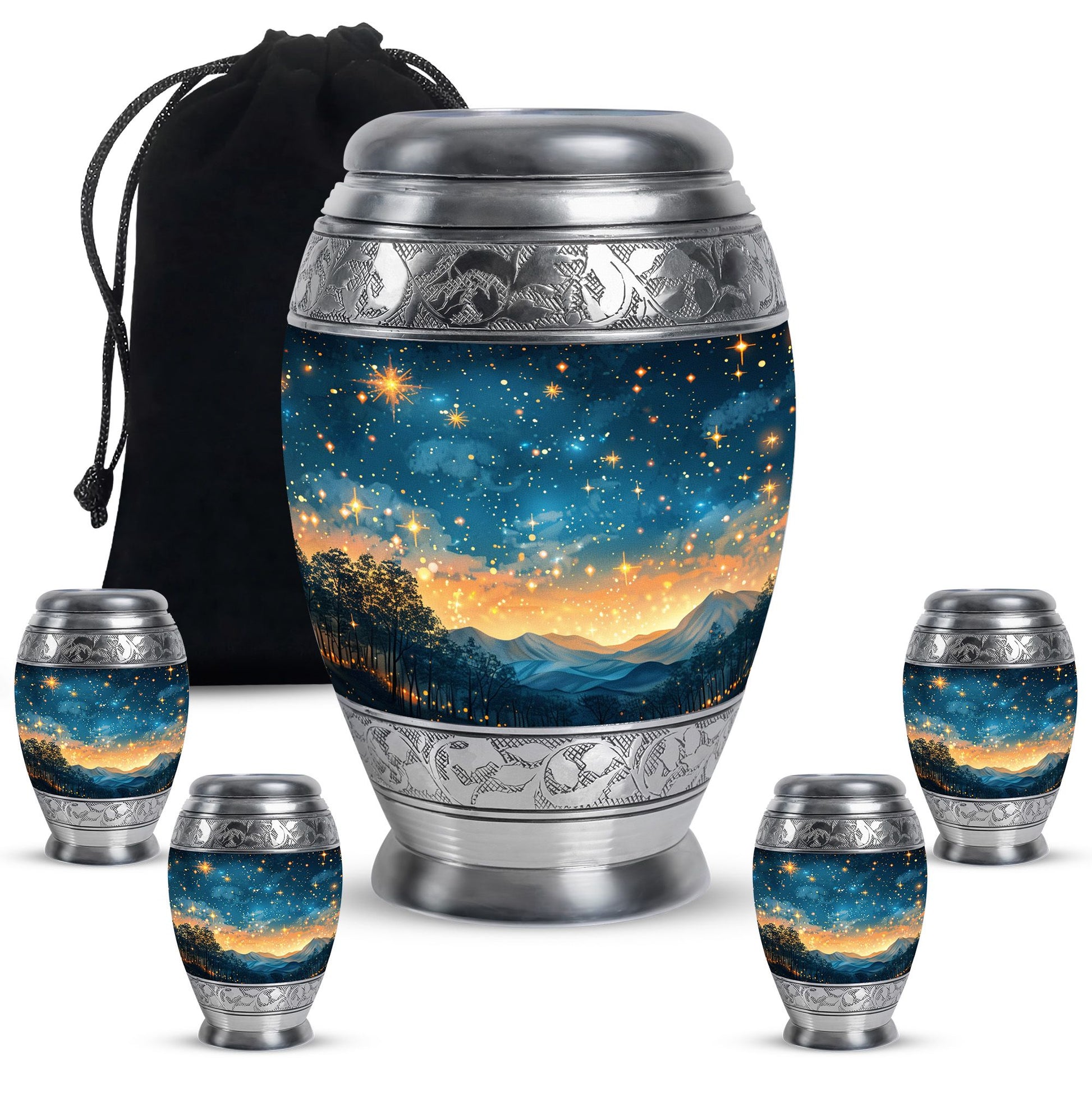 Majestic Sky Theme Large Urn With 4 Keepsake Urn