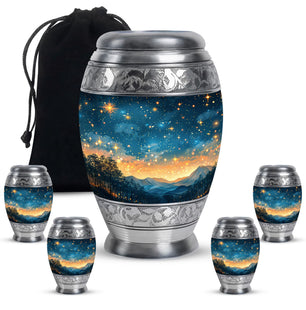 Majestic Sky Theme Large Urn With 4 Keepsake Urn